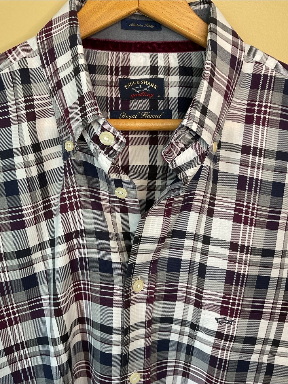 Paul & Shark Yachting Burgundy and Navy Plaid Button-Down Shirt size XL